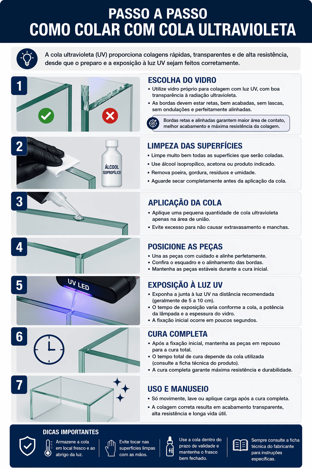 Passo a Passo de Como Utilizar Cola Ultravioleta Vidro